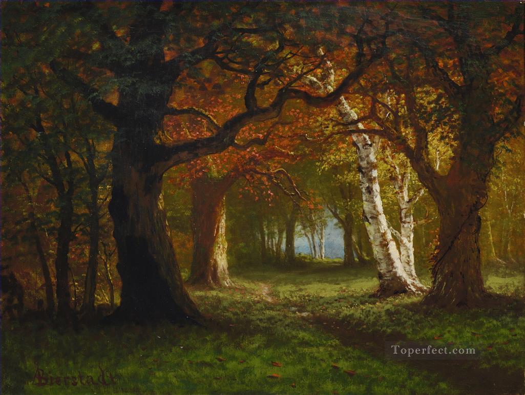 FOREST NEAR SARATOGA American Albert Bierstadt trees landscape Oil Paintings